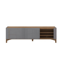 Manhattan Comfort 10LC3 Gowanus 79.92 Modern TV Stand with Media Shelves and Solid Wood Legs in Grey